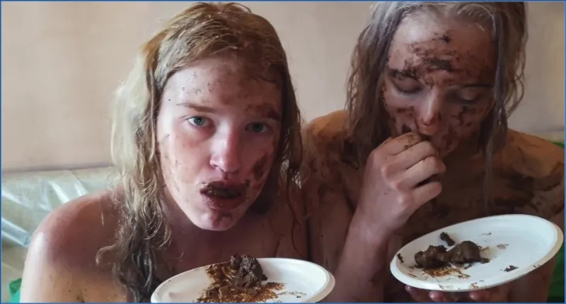 Jelena och Tiana i lesbisk scat med kiss och smutsiga kyssar - fetischvideo